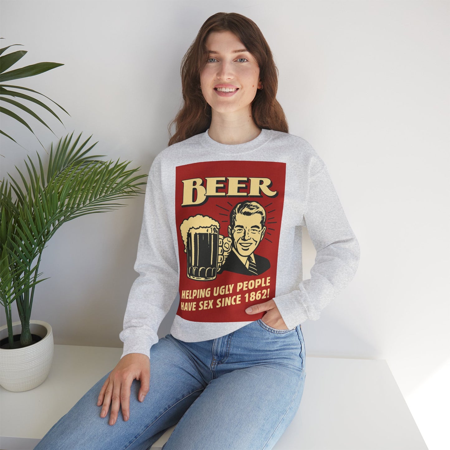 Beer Sweatshirt – Schwarzer Humor im Retro-Werbestil – Freches Satire-Design für mutige Statements | True Insights
