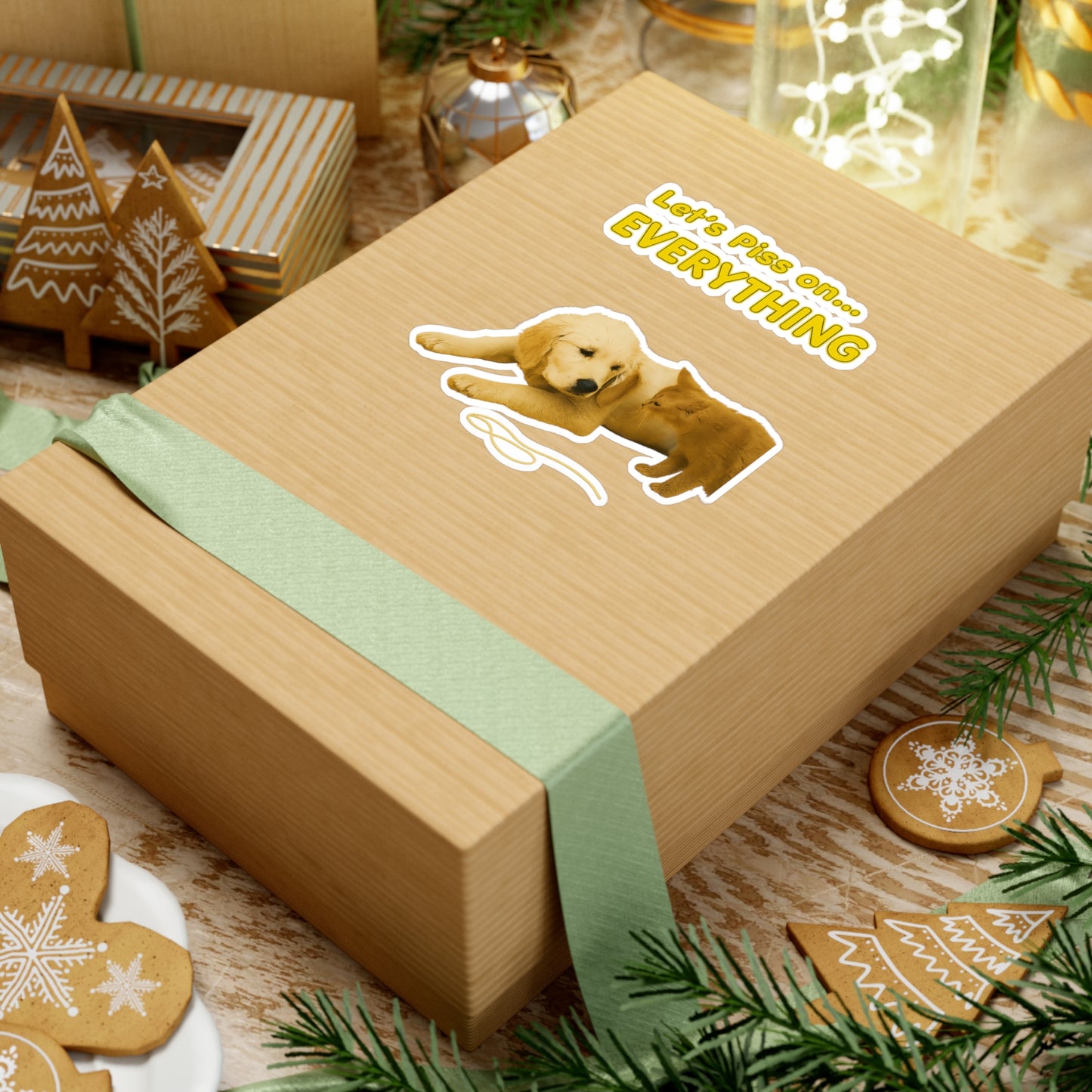 Lustiger Sticker Hund & Katze "Let's Piss on Everything" - Frecher Aufkleber für Tierfreunde & Humor-Fans