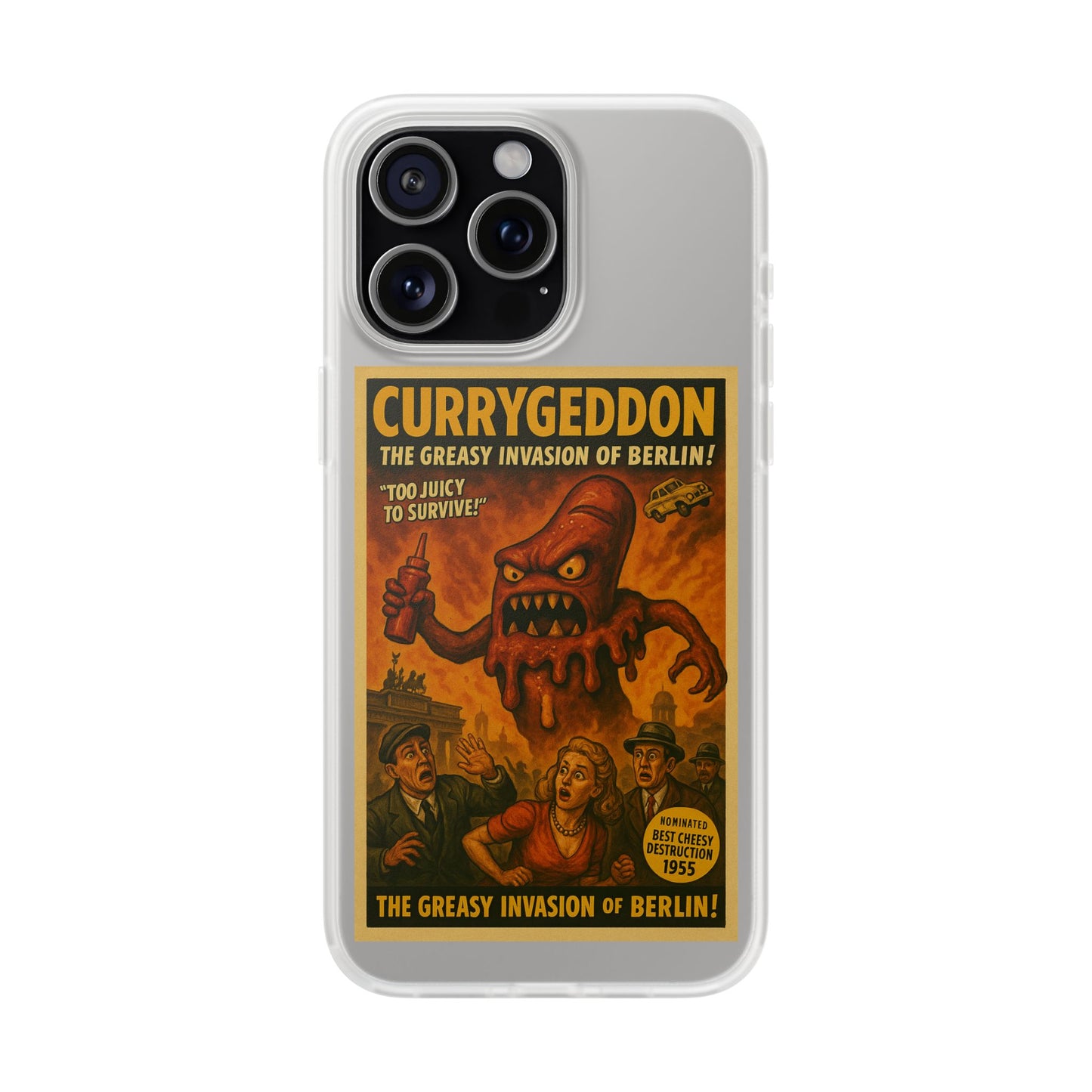 Kultige Handyhülle mit Currywurst-Monster im B-Movie-Stil. Flexibel, stoßfest und ideal für Berlin-Fans & Food-Nerds.-Phone Case-True Insights