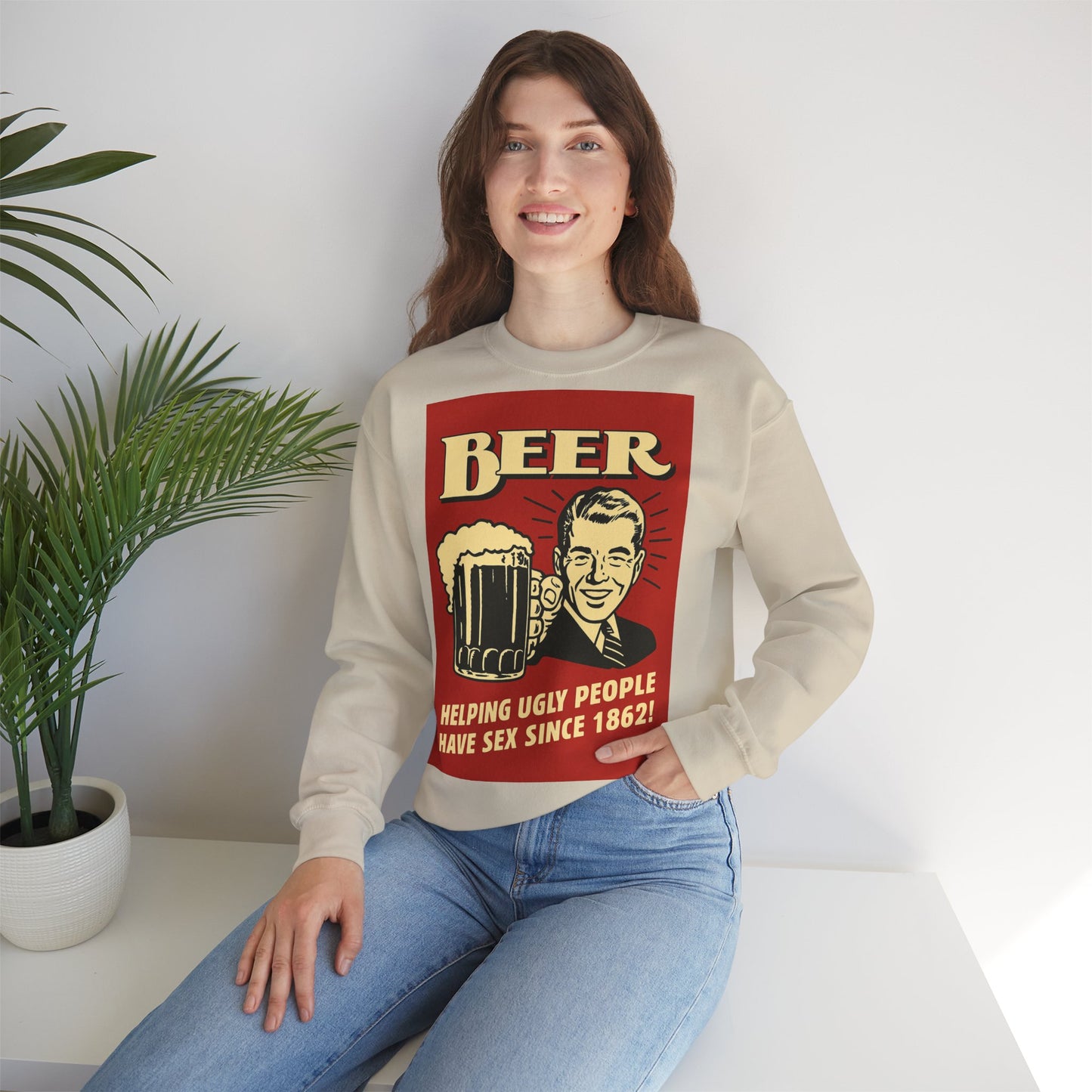 Beer Sweatshirt – Schwarzer Humor im Retro-Werbestil – Freches Satire-Design für mutige Statements | True Insights