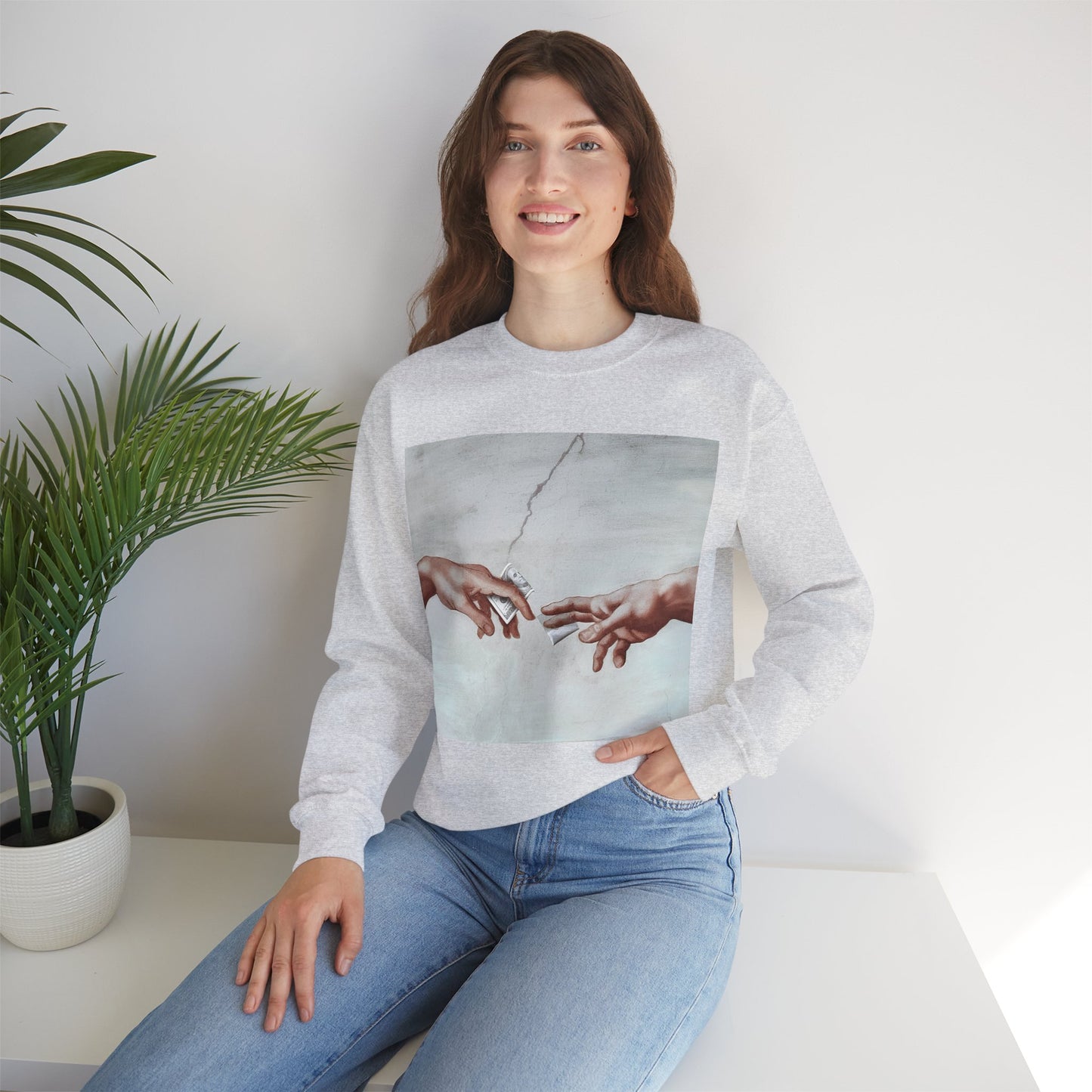 Sweatshirt – The Deal Sweatshirt – Satirische Kunst trifft Streetwear | Michelangelo Meme Design | True Insights Design mit Humor