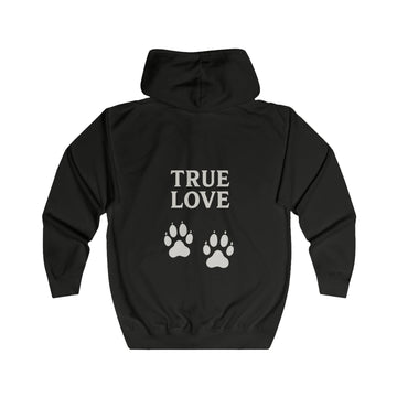 Dackel Sweatjacke „True Love“ – Zip-Hoodie mit Rückendruck – Jet Black – Rückenansicht