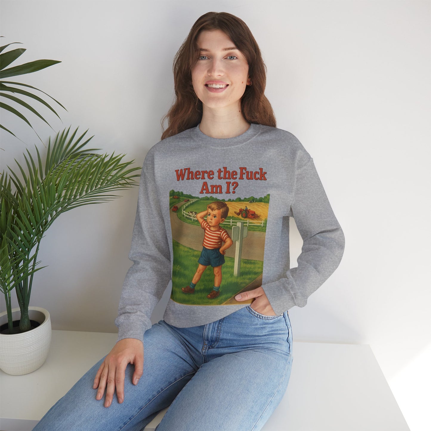 Sweatshirt – Where the Hell Am I? – Vintage Sweatshirt mit nostalgischem Lost-Boy-Motiv | True Insights Design mit Humor