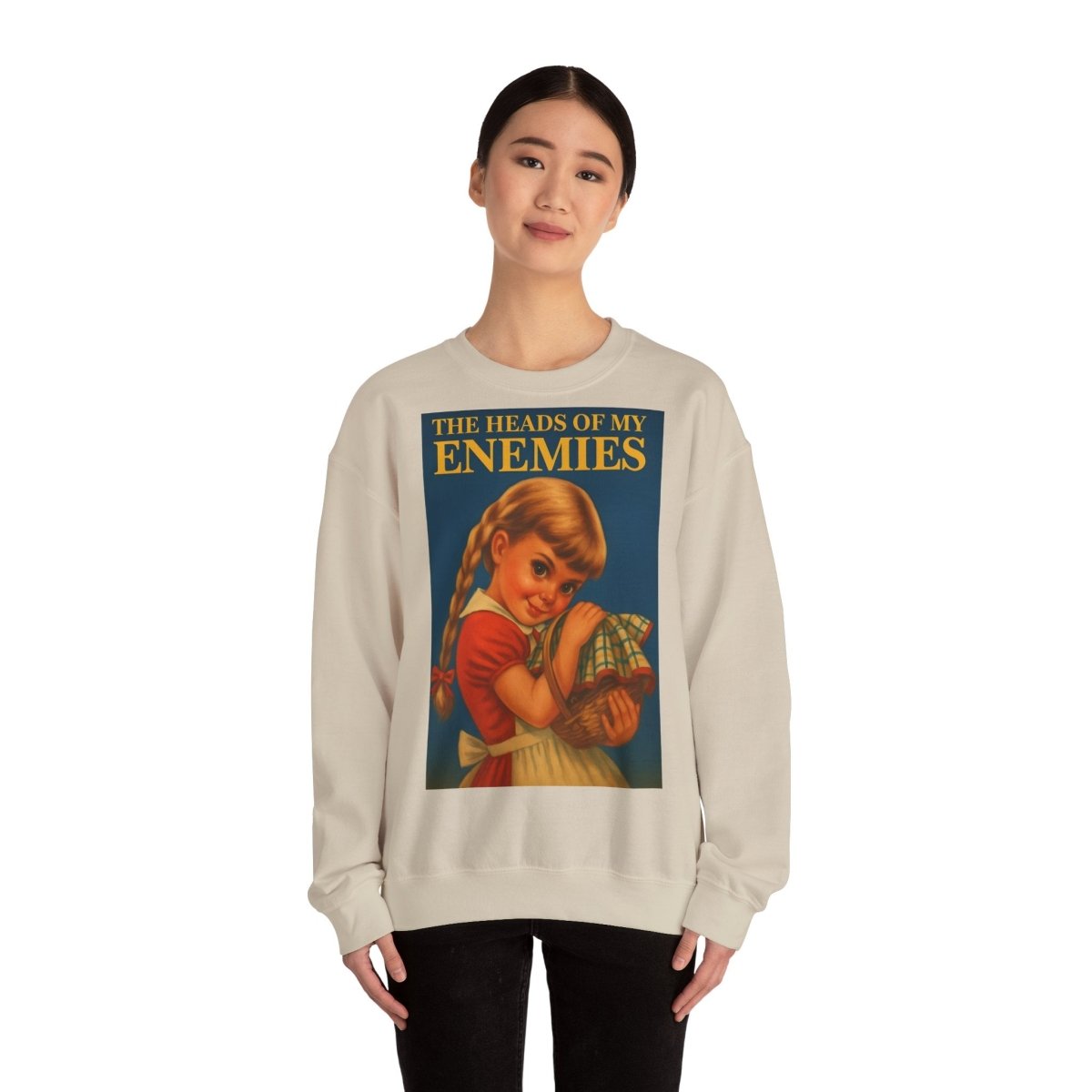 Sweatshirt – Sweatshirt „The Heads of My Enemies“ – Subversive Kunst zum Anziehen | True Insights Design mit Humor