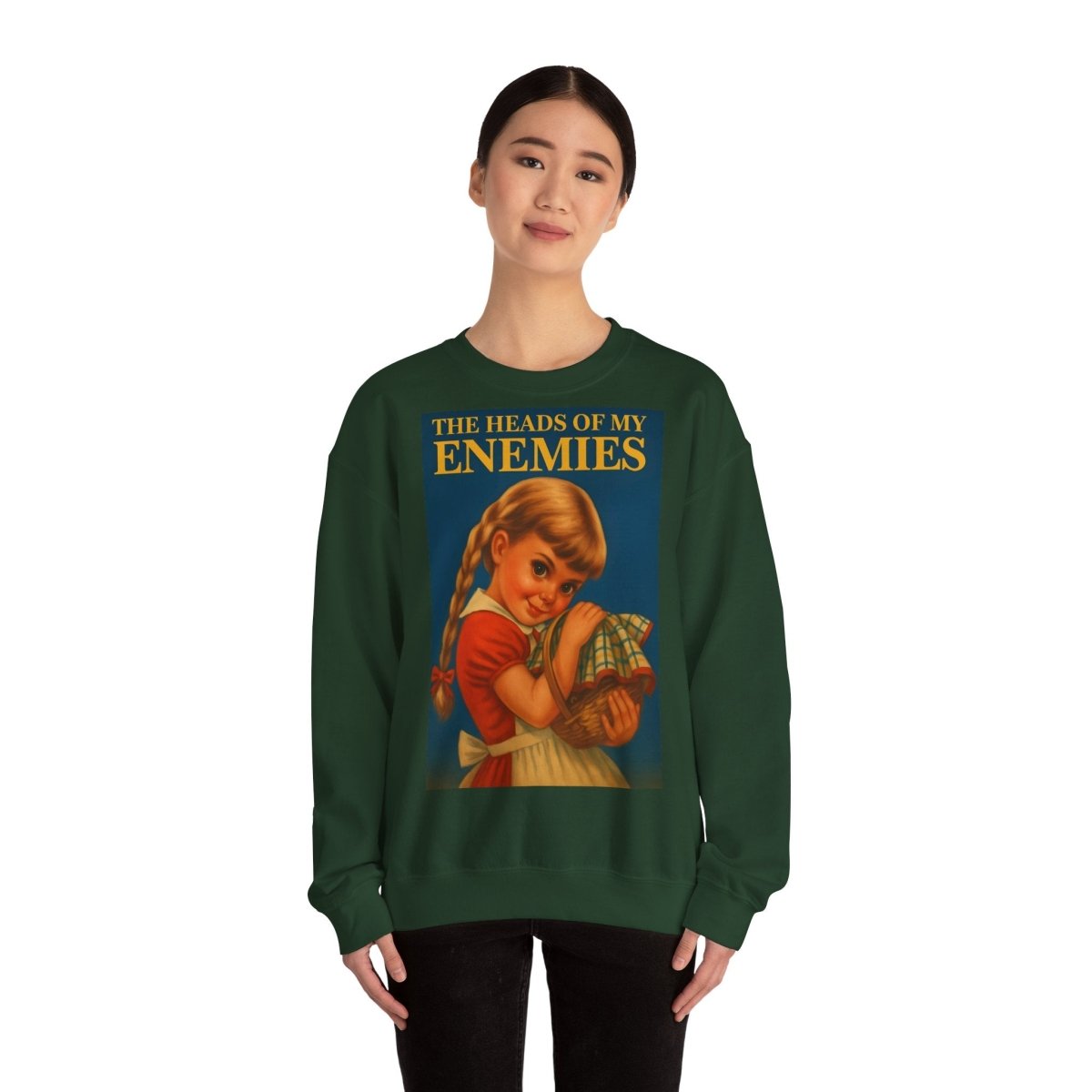 Sweatshirt – Sweatshirt „The Heads of My Enemies“ – Subversive Kunst zum Anziehen | True Insights Design mit Humor