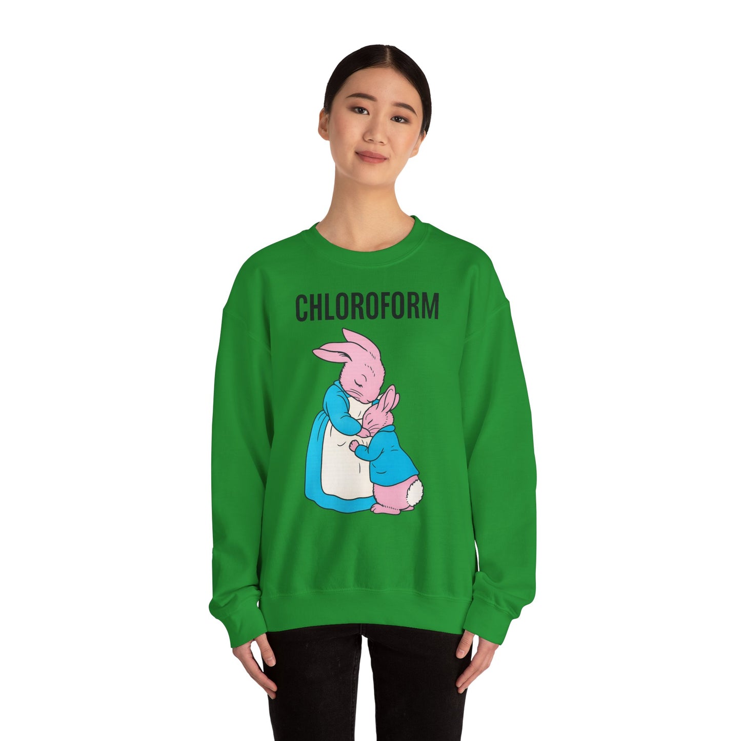 „CHLOROFORM“ – Retro-Sweatshirt mit Hasen und bösem Twist – Freches Satire-Design für mutige Statements | True Insights