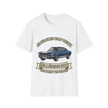 T-shirt Millésime 1996 « Je ne suis pas vieux, je suis vintage » – Cadeau anniversaire 30 ans homme – Voiture américaine bleue, voiture ancienne rétro