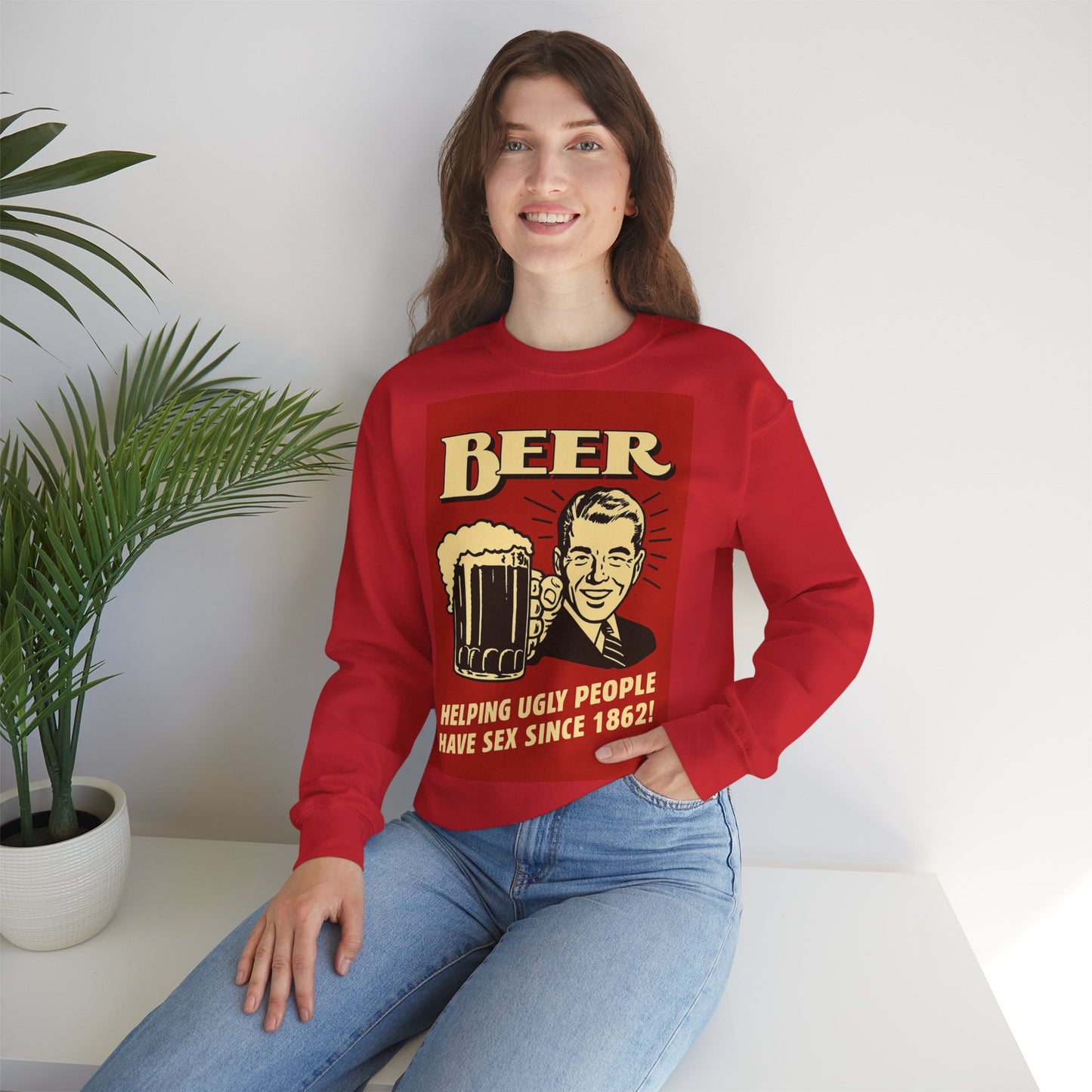 Beer Sweatshirt – Schwarzer Humor im Retro-Werbestil – Freches Satire-Design für mutige Statements | True Insights