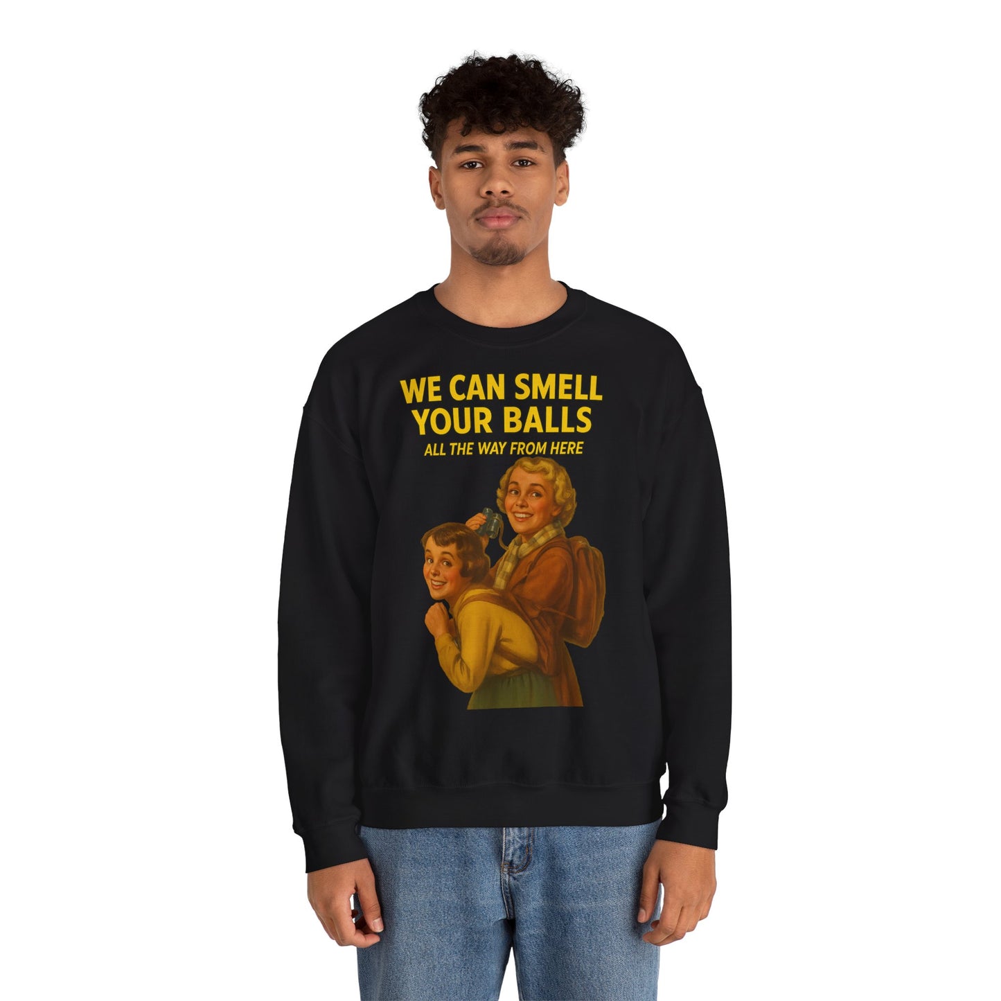 Sweatshirt – Vintage Sweatshirt – „We Can Smell Your Balls“ im Spioninnen-Stil | True Insights Design mit Humor