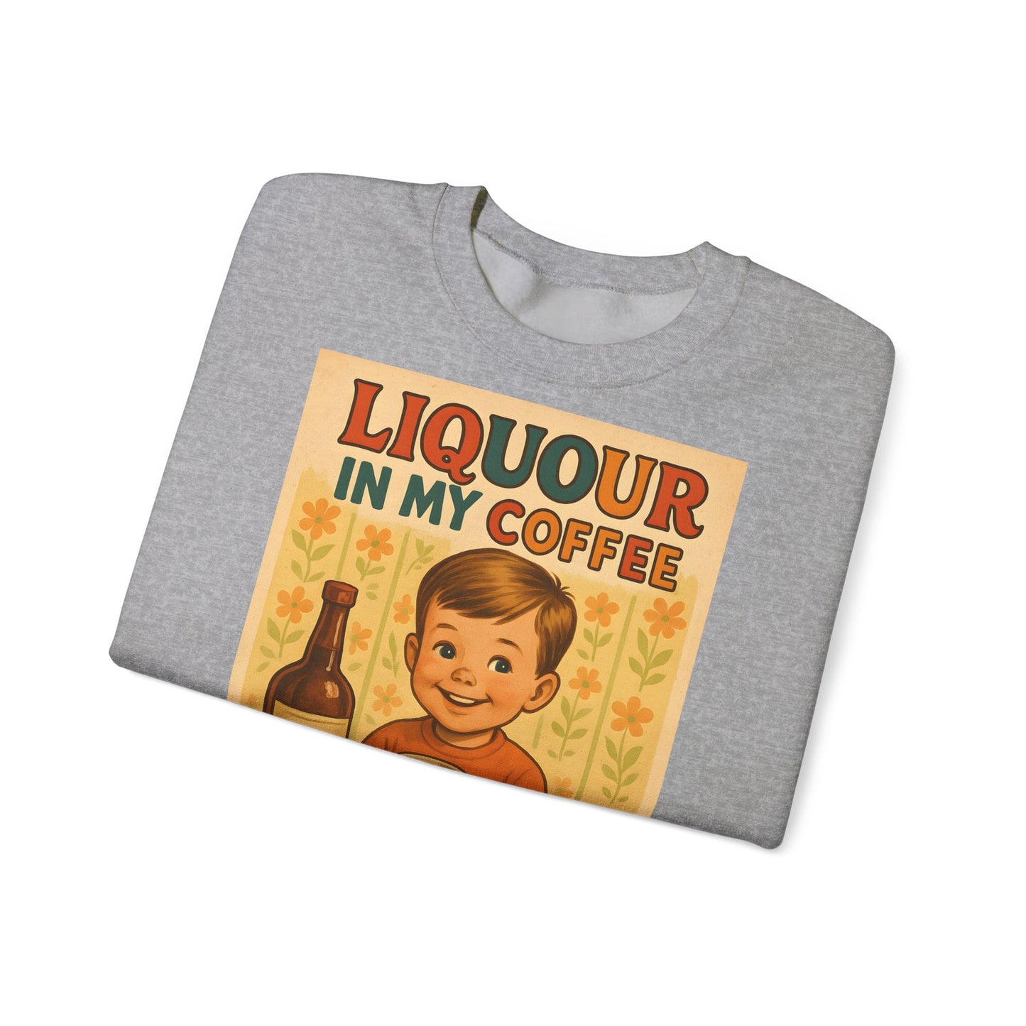 Sweatshirt – Liquor In My Coffee Sweatshirt | Retro Frühstücks-Pullover mit Satire-Motiv | Geschenk für Kaffee-Fans mit Humor | True Insights Design mit Humor