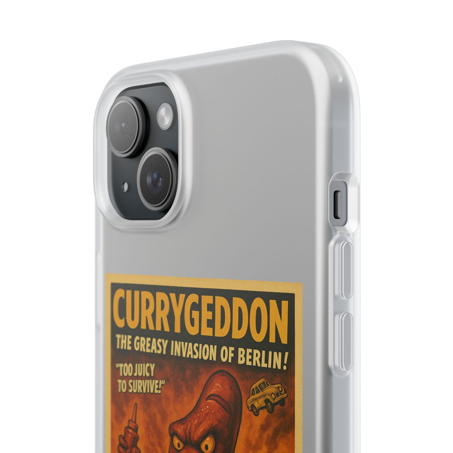 Kultige Handyhülle mit Currywurst-Monster im B-Movie-Stil. Flexibel, stoßfest und ideal für Berlin-Fans & Food-Nerds.-Phone Case-True Insights