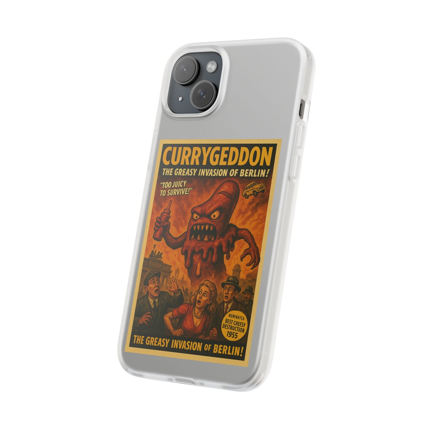 Kultige Handyhülle mit Currywurst-Monster im B-Movie-Stil. Flexibel, stoßfest und ideal für Berlin-Fans & Food-Nerds.-Phone Case-True Insights