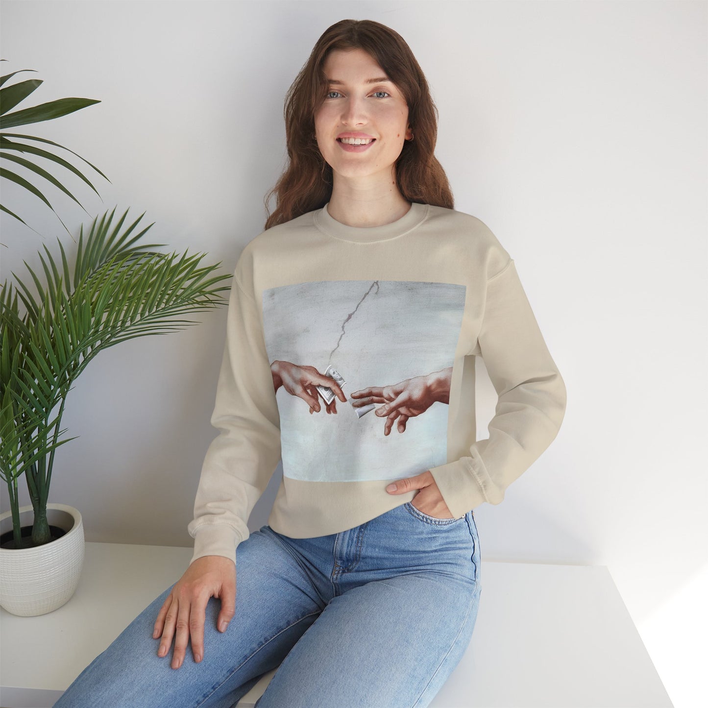 Sweatshirt – The Deal Sweatshirt – Satirische Kunst trifft Streetwear | Michelangelo Meme Design | True Insights Design mit Humor
