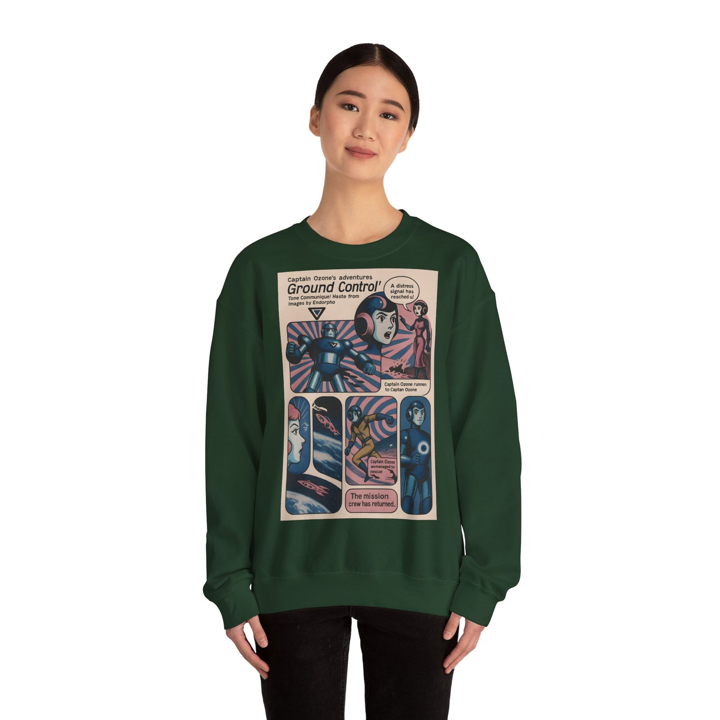 Sweatshirt – Retro Space Comic Sweatshirt – Captain Ozone „Ground Control“ Edition | True Insights Design mit Humor