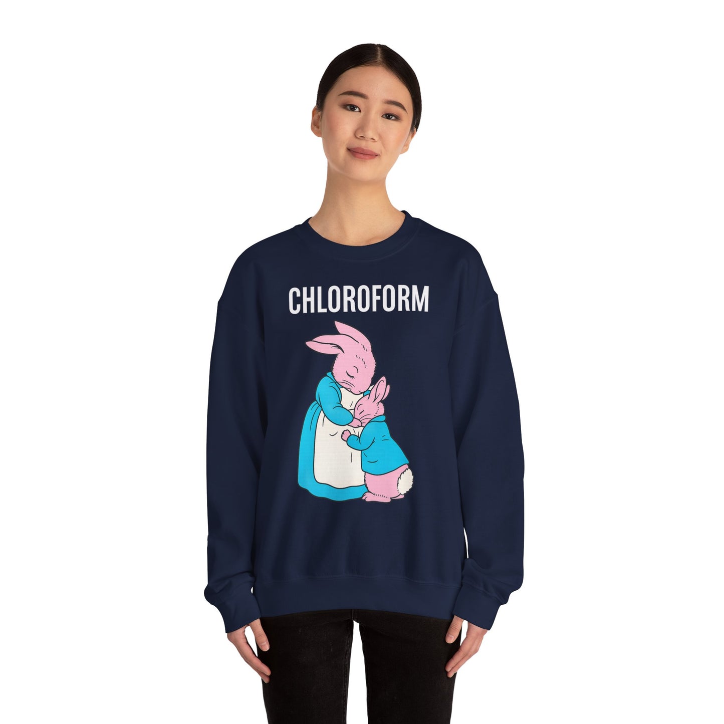 „CHLOROFORM“ – Retro-Sweatshirt mit Hasen und bösem Twist – Freches Satire-Design für mutige Statements | True Insights