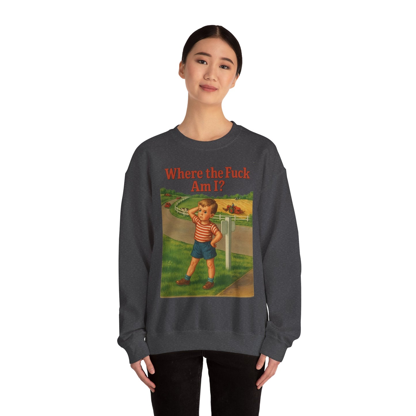 Sweatshirt – Where the Hell Am I? – Vintage Sweatshirt mit nostalgischem Lost-Boy-Motiv | True Insights Design mit Humor