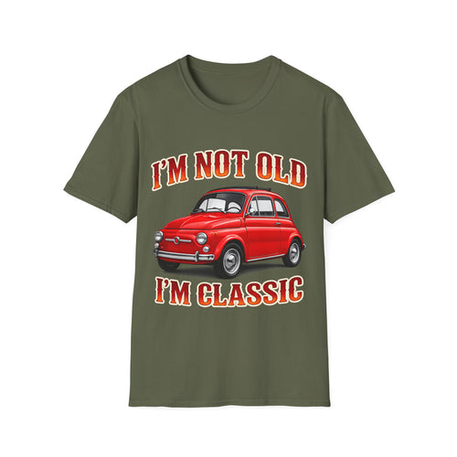 True Insights Retro T-Shirt Oldtimer Kleinwagen Motiv in Military Green, Vintage Geschenk für Herren