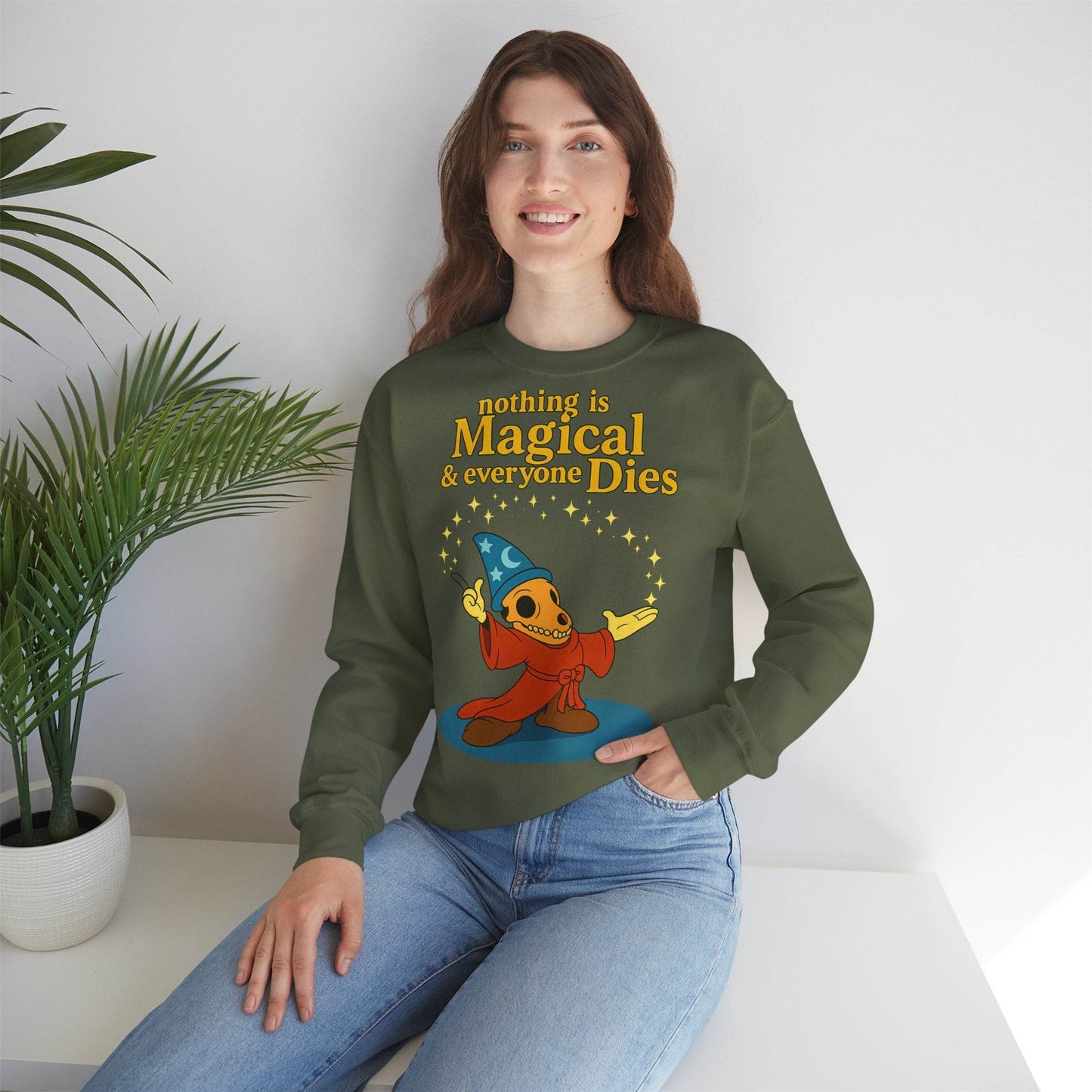 Sweatshirt – "Nothing is Magical – & everyone Dies | Satirisches Skelett-Motiv für Schwarzseher mit Humor" | True Insights Design mit Humor