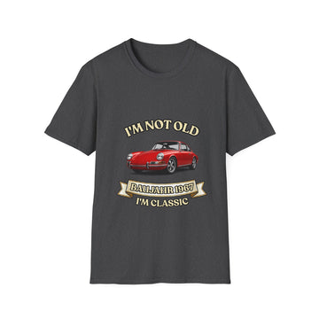 Geschenk zum 60. Geburtstag – T-Shirt Jahrgang 1967 mit Porsche-Motiv – Dark Heather – Vorderseite