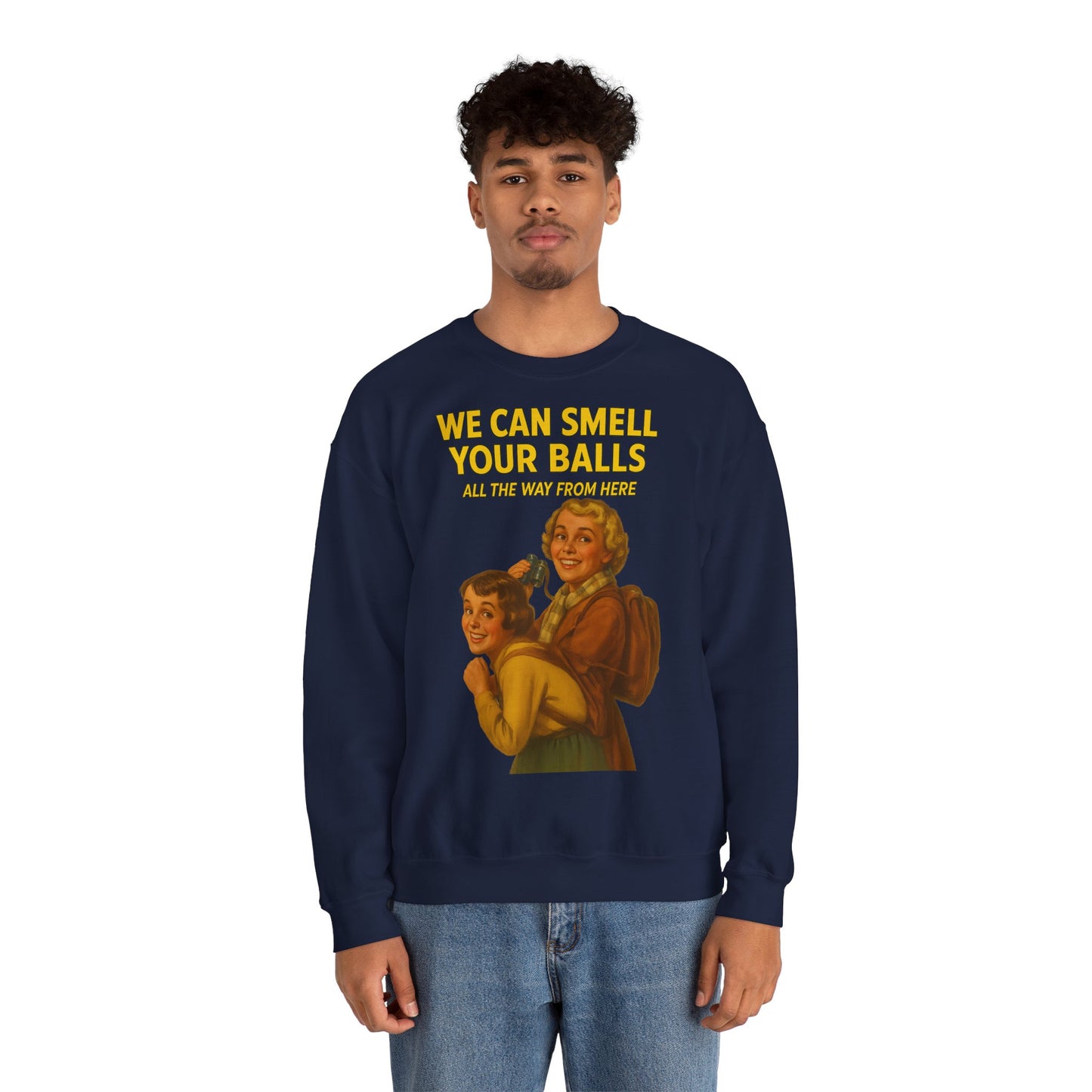 Sweatshirt – Vintage Sweatshirt – „We Can Smell Your Balls“ im Spioninnen-Stil | True Insights Design mit Humor
