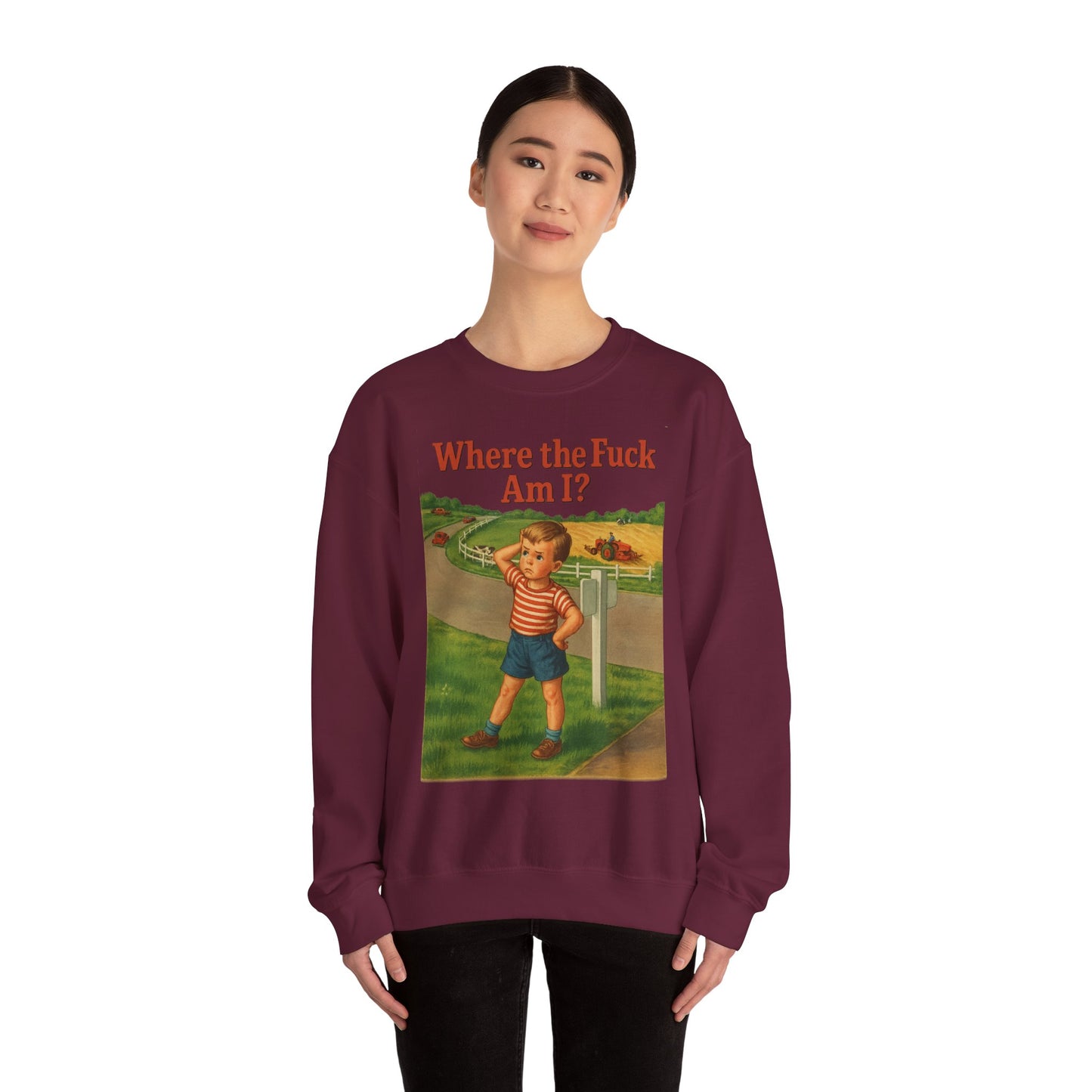 Sweatshirt – Where the Hell Am I? – Vintage Sweatshirt mit nostalgischem Lost-Boy-Motiv | True Insights Design mit Humor