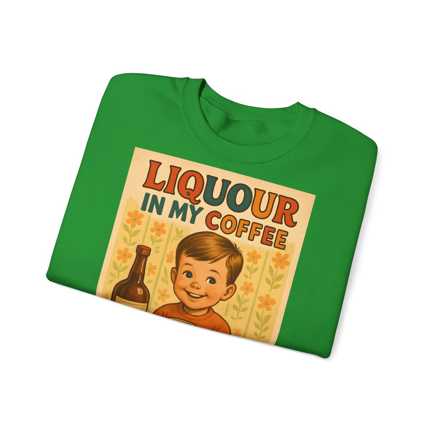 Sweatshirt – Liquor In My Coffee Sweatshirt | Retro Frühstücks-Pullover mit Satire-Motiv | Geschenk für Kaffee-Fans mit Humor | True Insights Design mit Humor