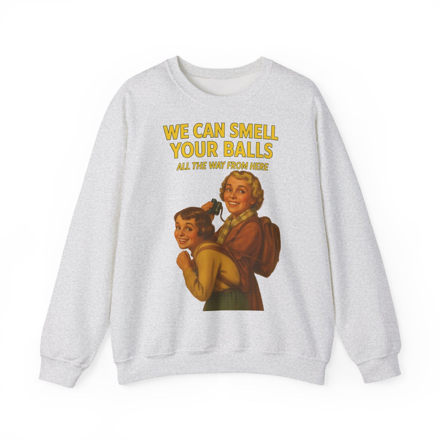 Sweatshirt – Vintage Sweatshirt – „We Can Smell Your Balls“ im Spioninnen-Stil | True Insights Design mit Humor
