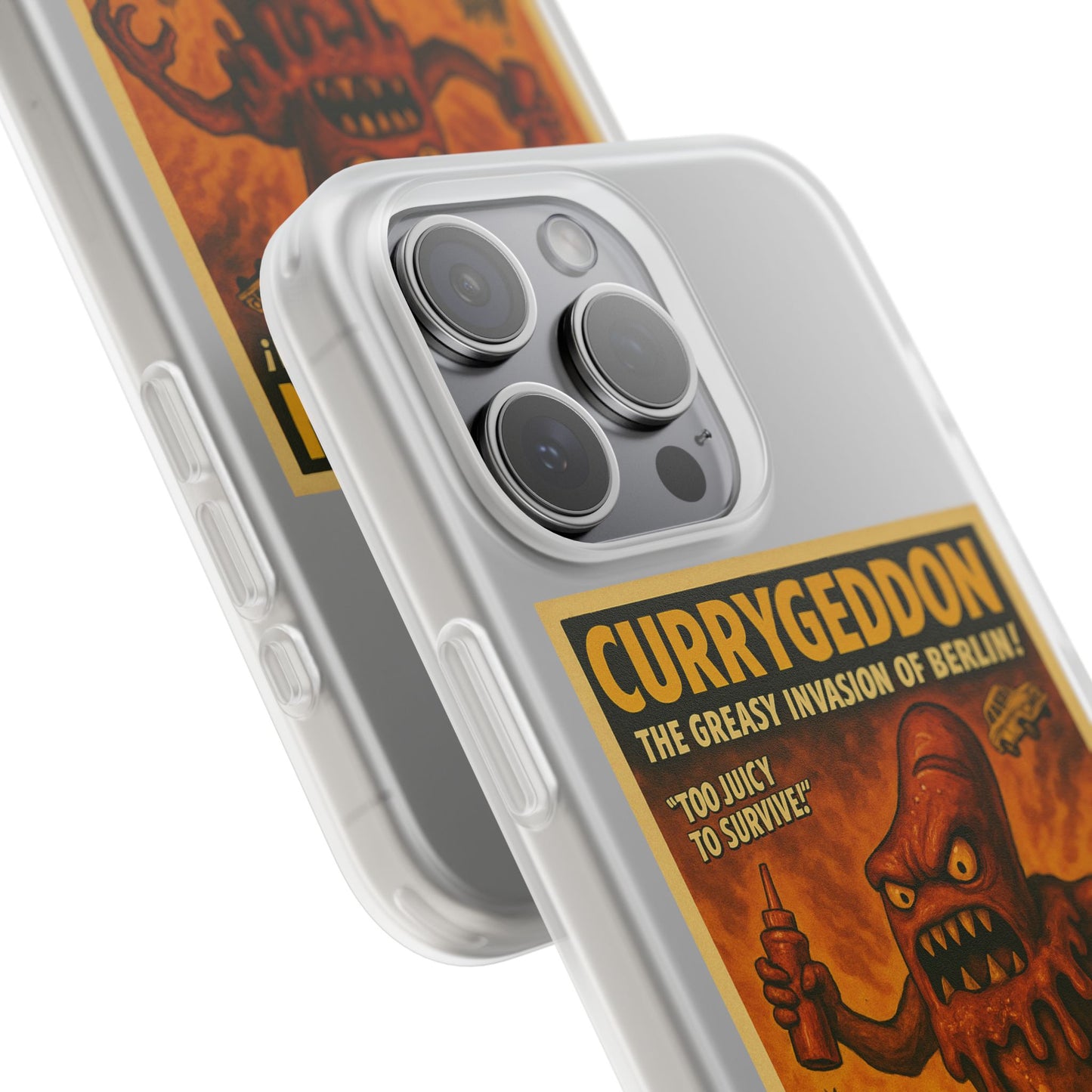 Kultige Handyhülle mit Currywurst-Monster im B-Movie-Stil. Flexibel, stoßfest und ideal für Berlin-Fans & Food-Nerds.-Phone Case-True Insights