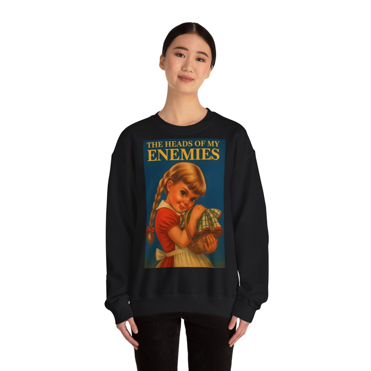 Sweatshirt – Sweatshirt „The Heads of My Enemies“ – Subversive Kunst zum Anziehen | True Insights Design mit Humor