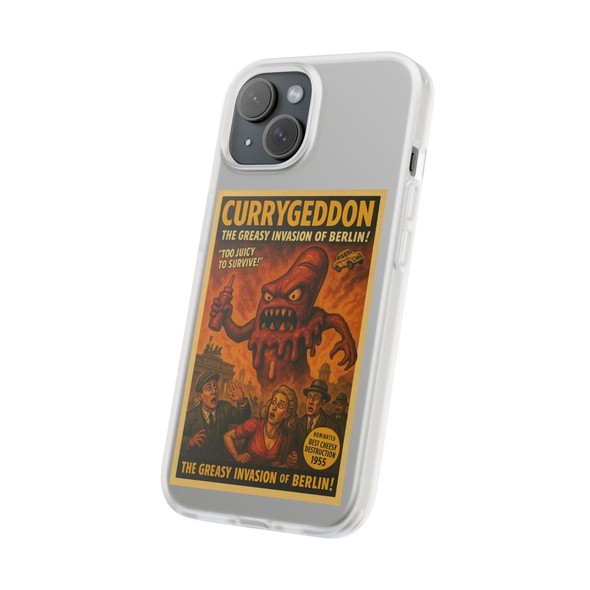Kultige Handyhülle mit Currywurst-Monster im B-Movie-Stil. Flexibel, stoßfest und ideal für Berlin-Fans & Food-Nerds.-Phone Case-True Insights