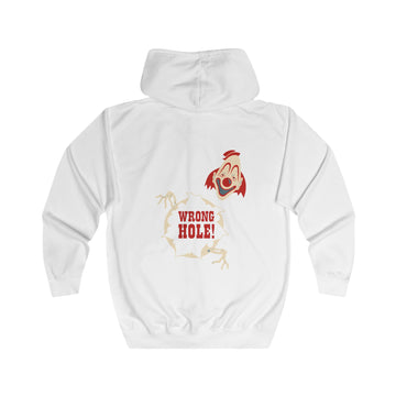 True Insights Wrong Hole! Zip-Hoodie – Provokantes Clown-Motiv mit schwarzem Humor