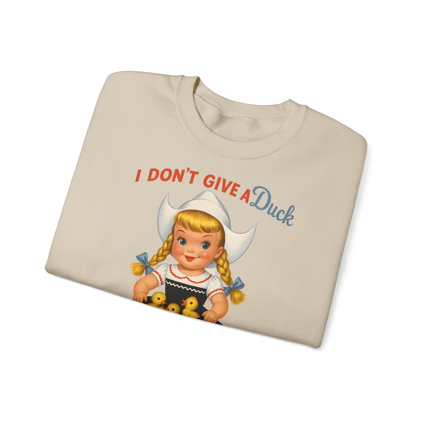 Sweatshirt – I Don't Give a Duck | Nostalgisches Vintage-Mädchen mit Küken – Humorvoll & Originell | True Insights Design mit Humor