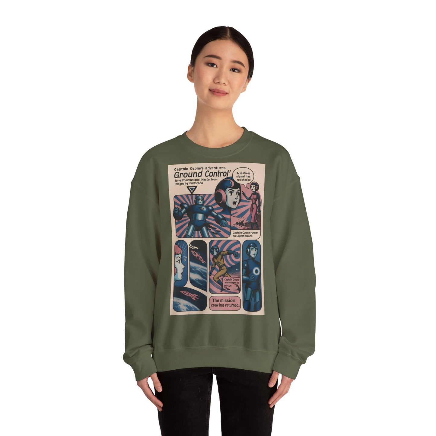 Sweatshirt – Retro Space Comic Sweatshirt – Captain Ozone „Ground Control“ Edition | True Insights Design mit Humor