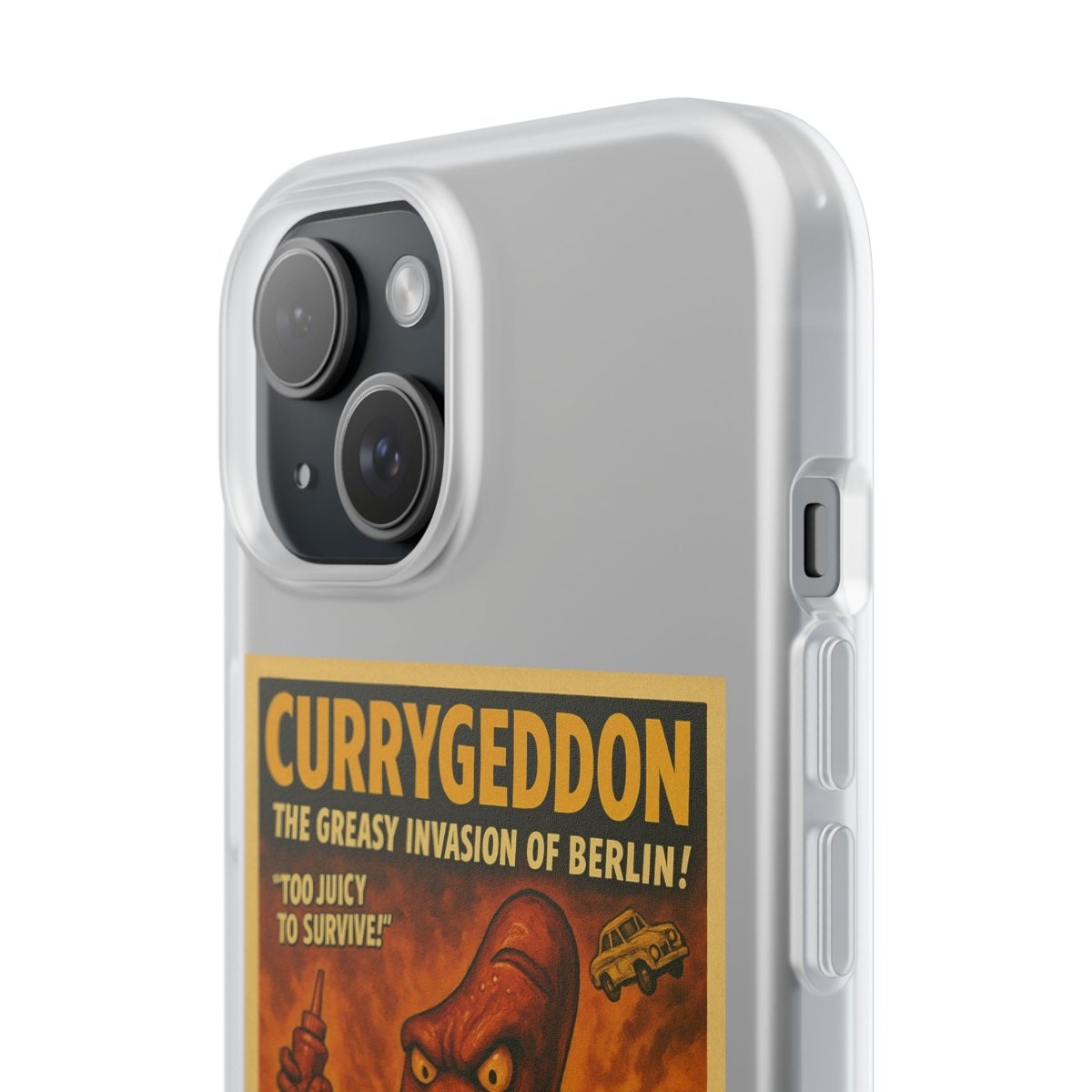 Kultige Handyhülle mit Currywurst-Monster im B-Movie-Stil. Flexibel, stoßfest und ideal für Berlin-Fans & Food-Nerds.-Phone Case-True Insights