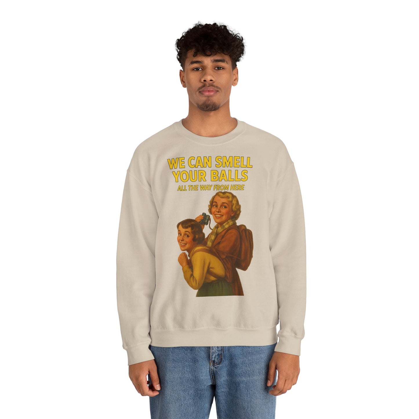 Sweatshirt – Vintage Sweatshirt – „We Can Smell Your Balls“ im Spioninnen-Stil | True Insights Design mit Humor