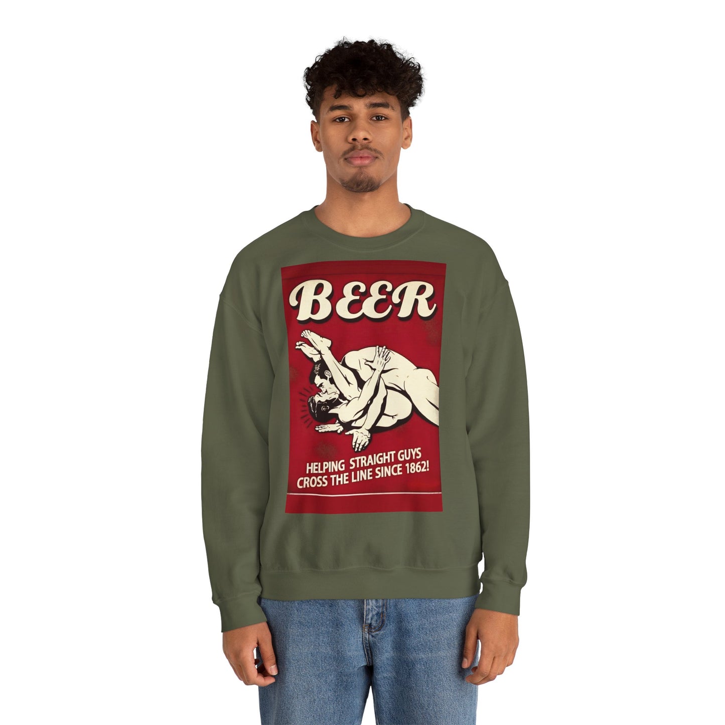 Sweatshirt – Witziges Retro Bier Sweatshirt – BEER - Helping Straight Guys Cross the Line Since 1862! Partywear Statement | True Insights Design mit Humor