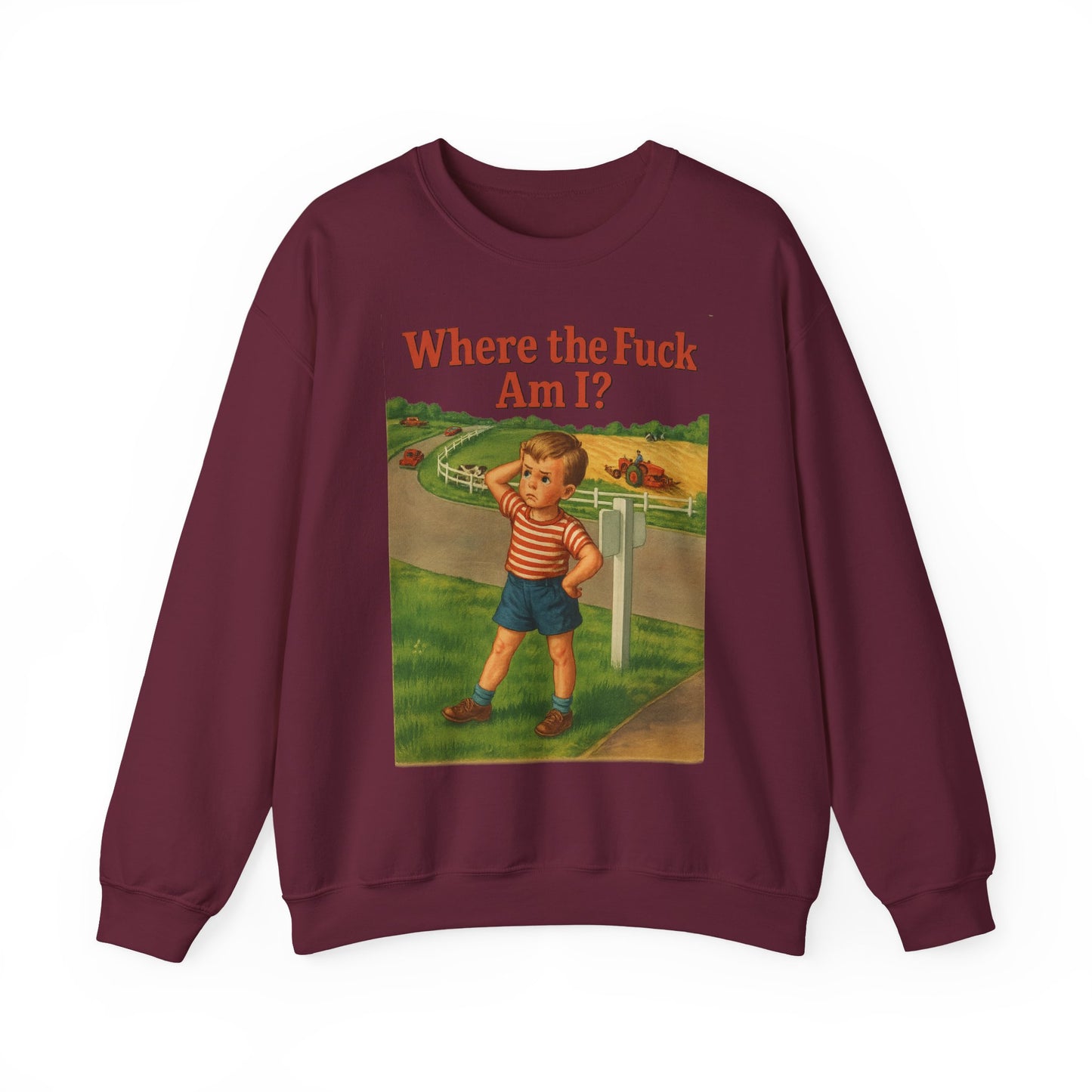 Sweatshirt – Where the Hell Am I? – Vintage Sweatshirt mit nostalgischem Lost-Boy-Motiv | True Insights Design mit Humor