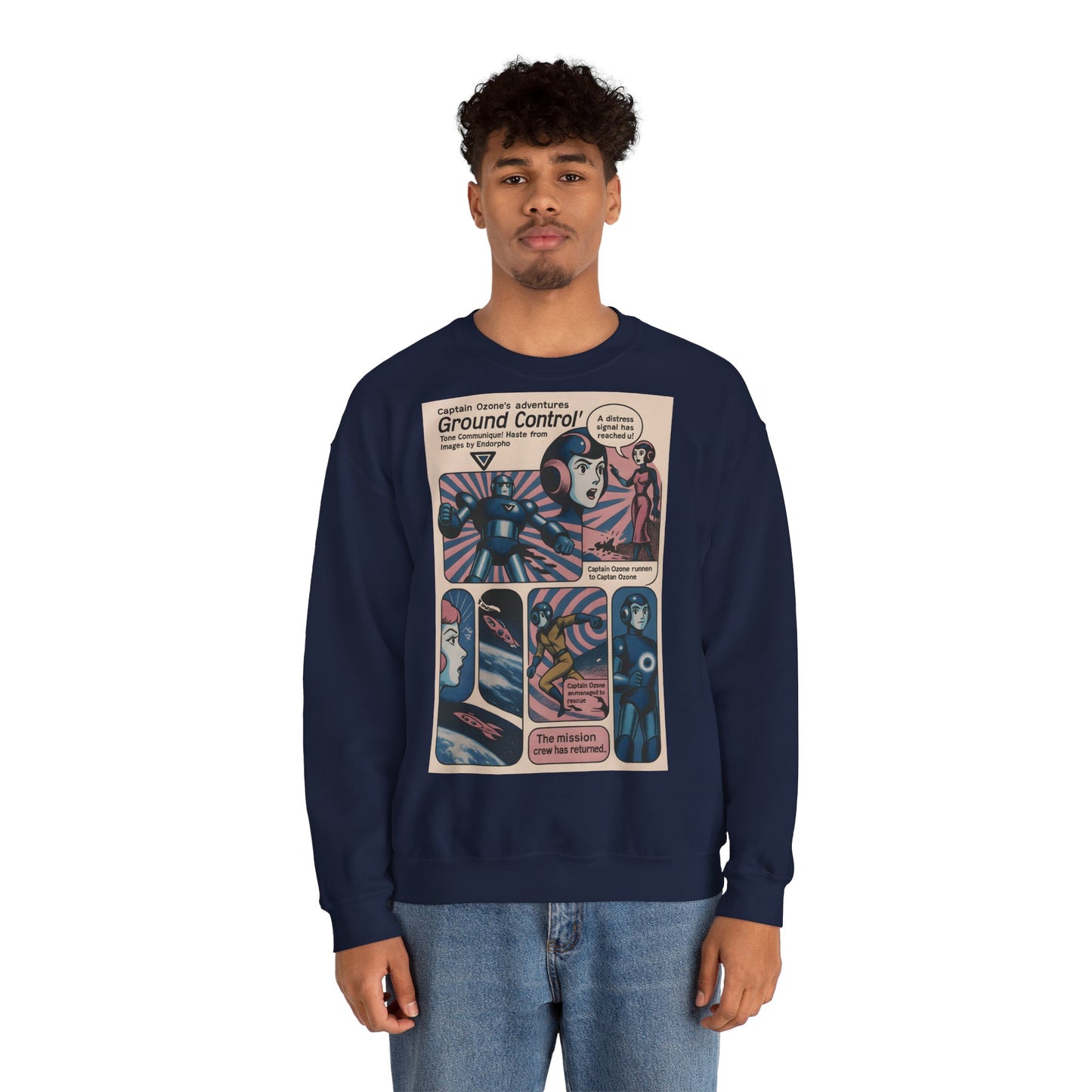 Sweatshirt – Retro Space Comic Sweatshirt – Captain Ozone „Ground Control“ Edition | True Insights Design mit Humor