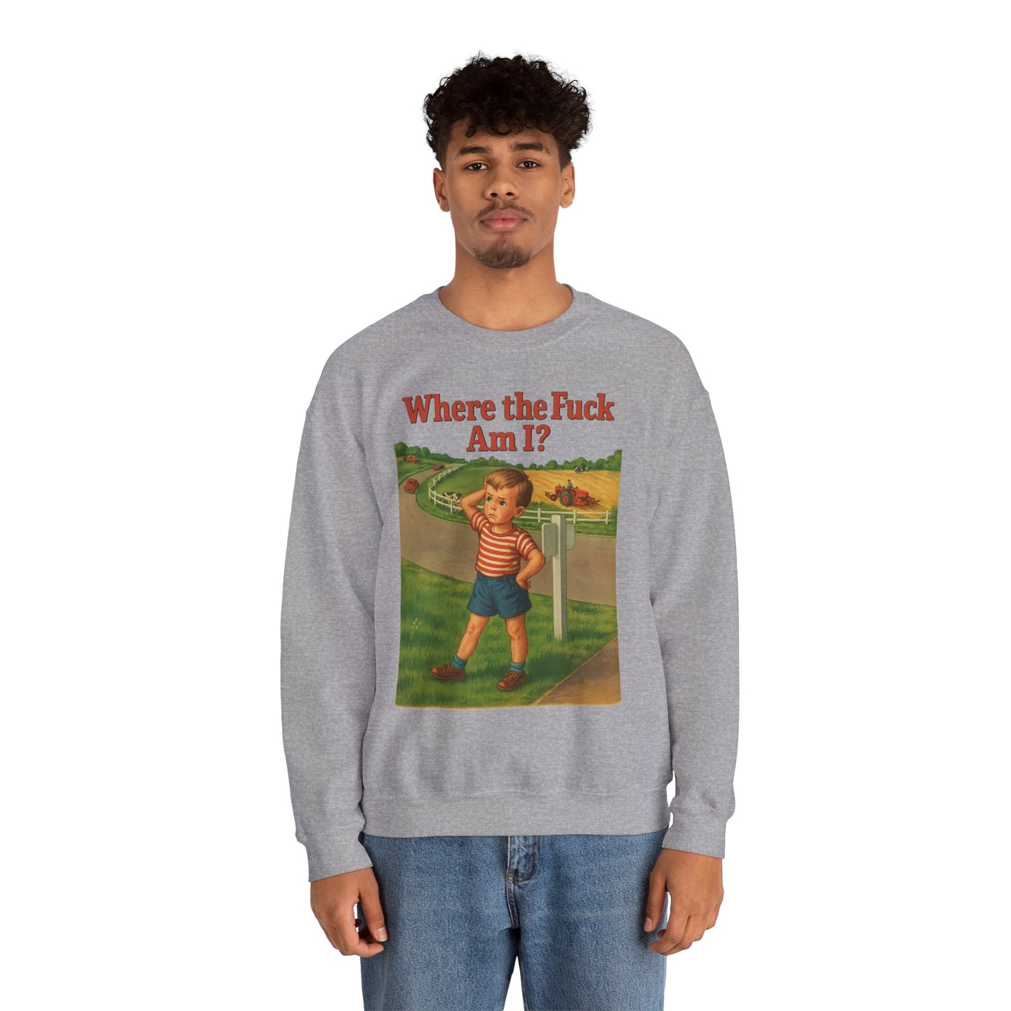 Sweatshirt – Where the Hell Am I? – Vintage Sweatshirt mit nostalgischem Lost-Boy-Motiv | True Insights Design mit Humor