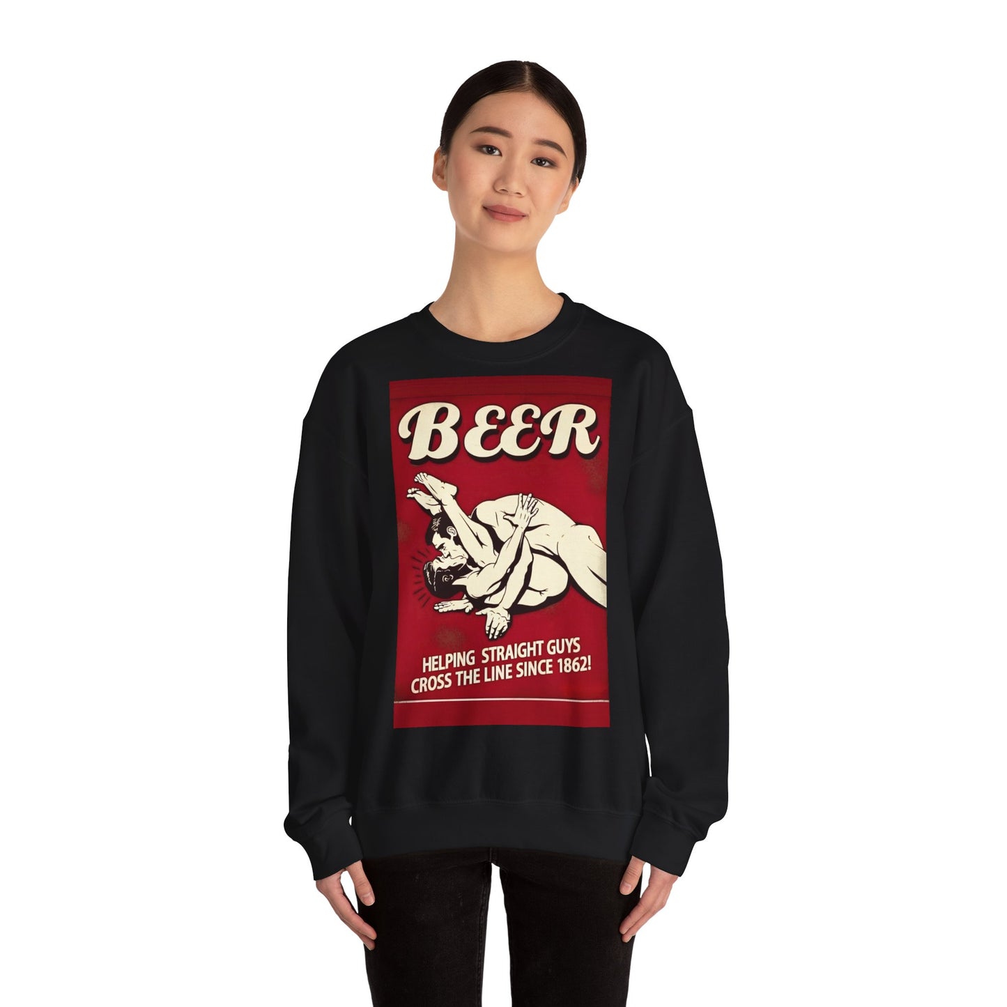 Sweatshirt – Witziges Retro Bier Sweatshirt – BEER - Helping Straight Guys Cross the Line Since 1862! Partywear Statement | True Insights Design mit Humor