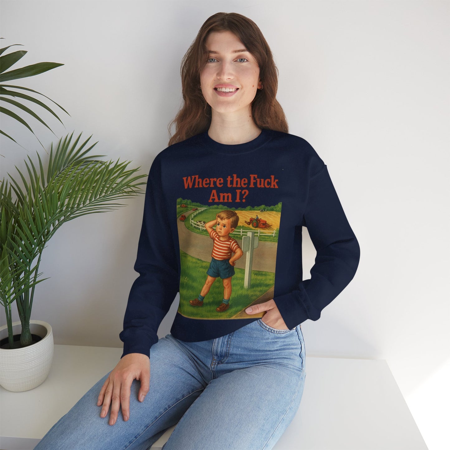 Sweatshirt – Where the Hell Am I? – Vintage Sweatshirt mit nostalgischem Lost-Boy-Motiv | True Insights Design mit Humor