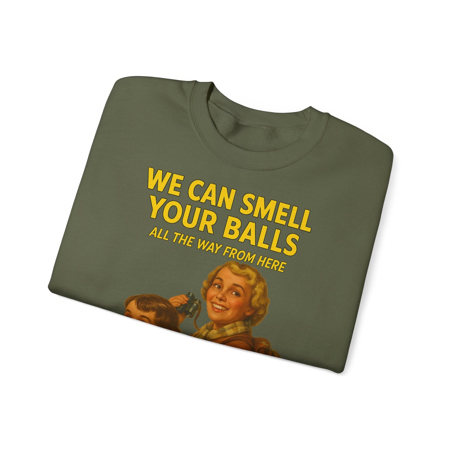 Sweatshirt – Vintage Sweatshirt – „We Can Smell Your Balls“ im Spioninnen-Stil | True Insights Design mit Humor
