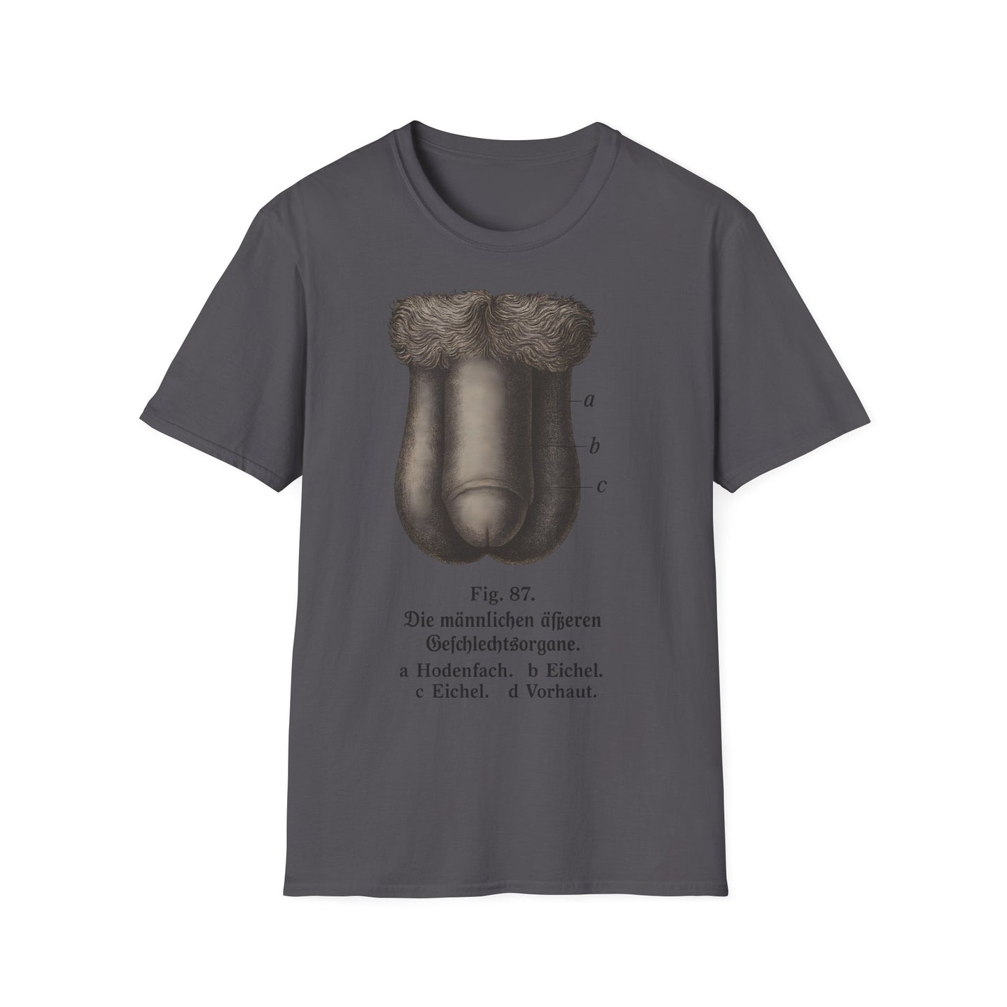 T-Shirt: „Fig. 87 – Die männlichen äußeren Geschlechtsorgane“ – Freches Satire-Design für mutige Statements | True Insights