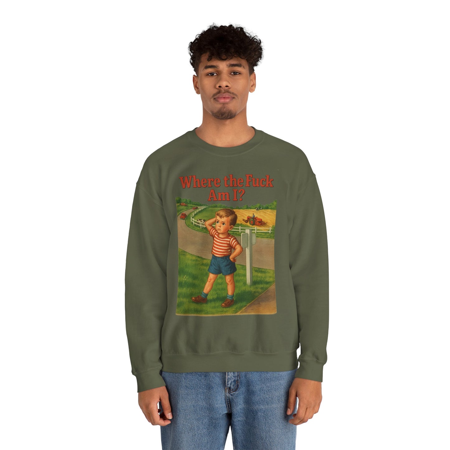 Sweatshirt – Where the Hell Am I? – Vintage Sweatshirt mit nostalgischem Lost-Boy-Motiv | True Insights Design mit Humor