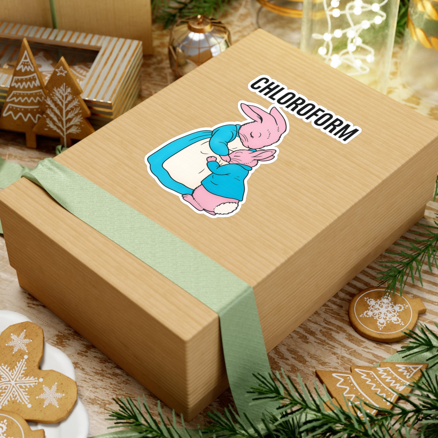 Chloroform Hase Sticker - Lustiger Bunny Anti-Meme Aufkleber - Ironischer Dunkler Humor Sticker für Laptop & Flaschen