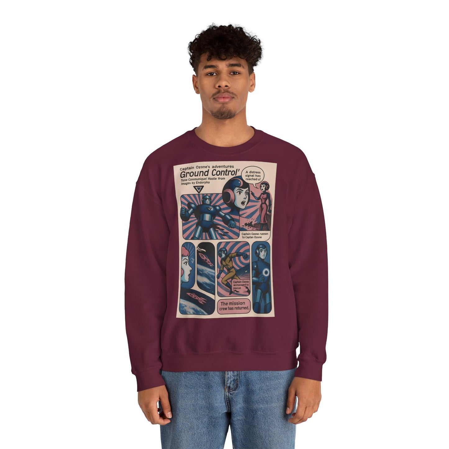 Sweatshirt – Retro Space Comic Sweatshirt – Captain Ozone „Ground Control“ Edition | True Insights Design mit Humor