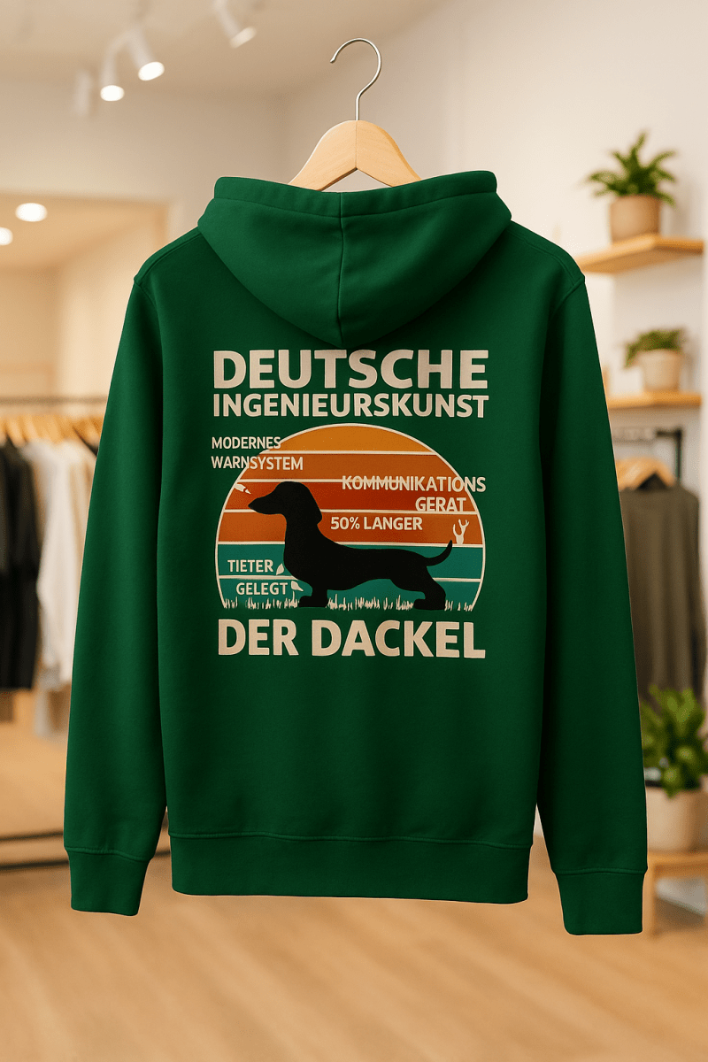 Deutsche Ingenieurskunst – Der Dackel | Satirisches Retro-Design mit Biss ZIP Hoodie-Zip Hoodie-True Insights