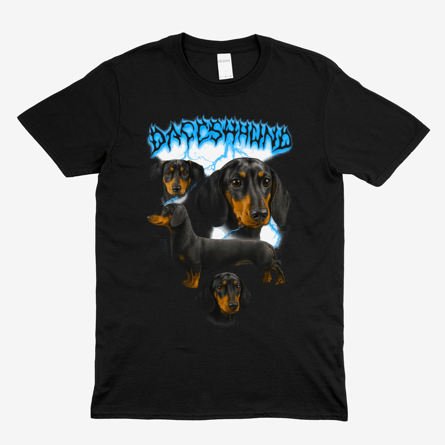 DACHSHUND T-Shirt – Metal-Dackel mit Blitzen & Haltung