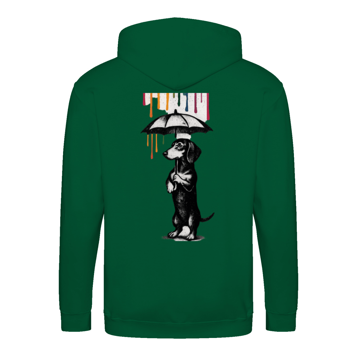 Dackel „Color Rain“ – Urban Street-Art Zip-Hoodie mit Dackel & Farbregen-Zip Hoodie-True Insights