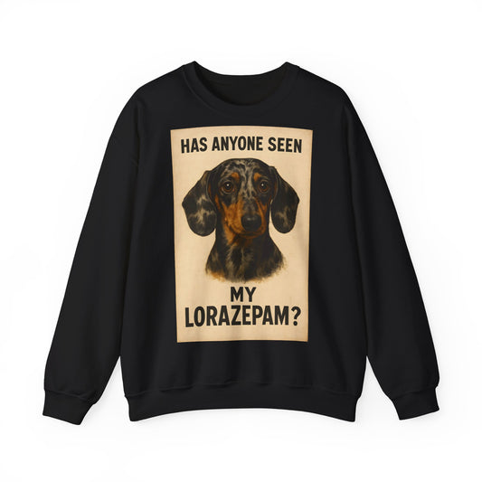 Dackel Sweatshirt – „Has anyone seen my Lorazepam?“ | Lustiger Pullover für Hundefreunde mit schwarzem Humor – Lustiges Sweatshirt | True Insights – Bild 2